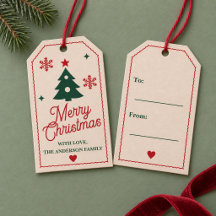 Nordic Red Christmas Tree Personalized Gift Tags