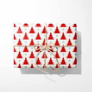 Nordic Red Christmas Trees - Scandinavian Holiday Wrapping Paper
