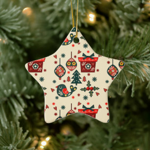 Nordic Red & Cream Christmas Ceramic Ornament
