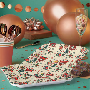 Nordic Red & Cream Christmas Paper Plates