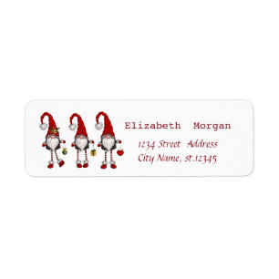 Nordic Red Gnomes Merry Christmas Label