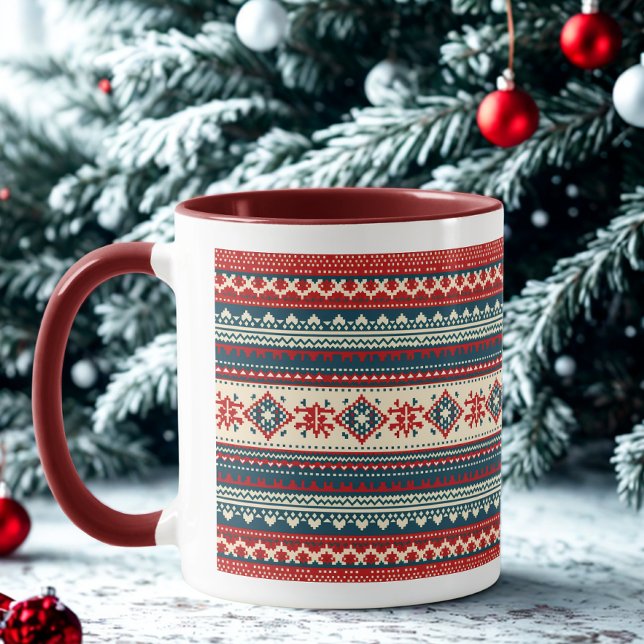 Nordic Red Navy Ugly Christmas Sweater Holiday Mug (Creator Uploaded)