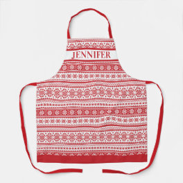 Nordic Red White Traditional Holiday Personalized Apron