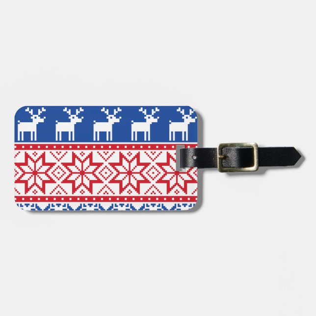 Nordic Reindeer and Snowflakes Luggage Tag (Front Horizontal)