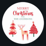 Nordic Reindeer and Xmas Trees Hygge Christmas Classic Round Sticker<br><div class="desc">Add a touch of enchantment to your holiday season with our Nordic Reindeer and Xmas Trees Hygge Christmas Classic Round Sticker. Infused with the warm wishes of "Merry Christmas, " this sticker is a delightful blend of Nordic folk art, featuring graceful reindeer and festive Christmas trees that evoke the spirit...</div>