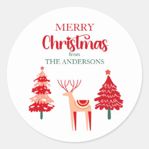 Nordic Reindeer and Xmas Trees Hygge Christmas Classic Round Sticker