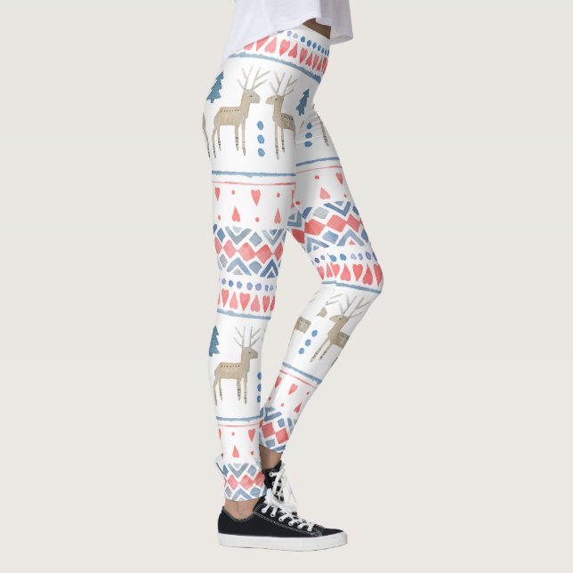 Nordic Reindeer Hearts and Fairisle Stripe Leggings (Right)