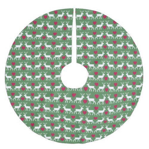 Nordic Reindeer  Hearts Pattern Brushed Polyester Tree Skirt