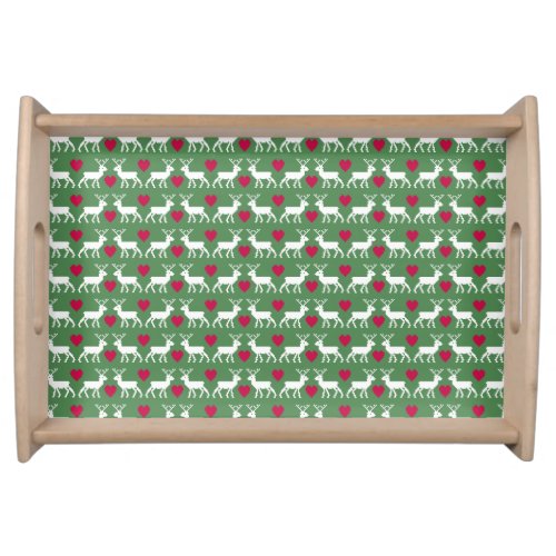 Nordic Reindeer  Hearts Pattern Serving Tray