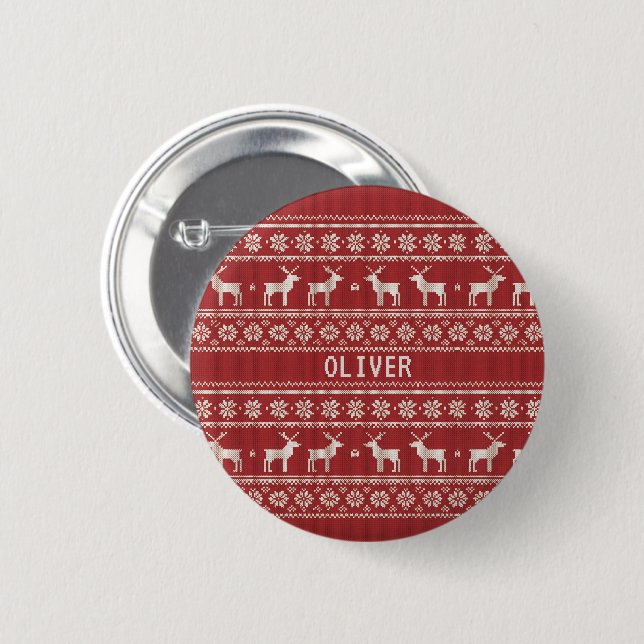 Nordic Reindeer Knit Pattern Personalized  Button (Front & Back)
