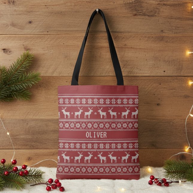 Nordic Reindeer Knit Pattern Personalized Tote Bag (Creator Uploaded)