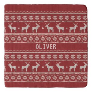 Nordic Reindeer Knit Pattern Personalized Trivet