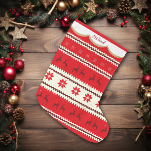Nordic Reindeer Pattern Personalized Large Christmas Stocking