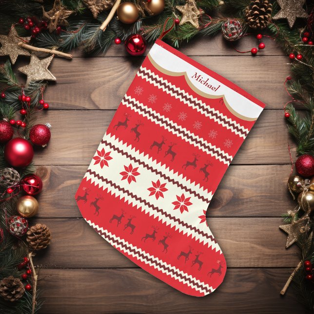 Nordic Reindeer Pattern Personalized Large Christmas Stocking (Creator Uploaded)