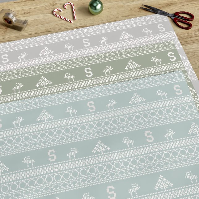 Nordic Reindeer Pattern Wrapping Paper Sheet (A Nordic sweater inspired gift wrap with space for your initial.)