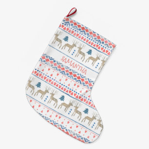Nordic Reindeer Scandinavian Fairisle Personalized Large Christmas Stocking