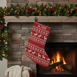 Nordic Reindeer Sweater Pattern personalized Name Small Christmas Stocking