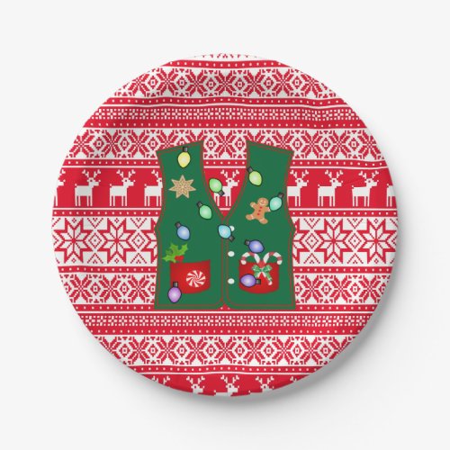 Nordic Reindeer Tacky Sweater Christmas Party Paper Plates