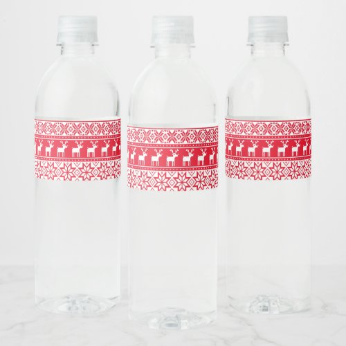 Nordic Reindeer Tacky Sweater Christmas Party Water Bottle Label