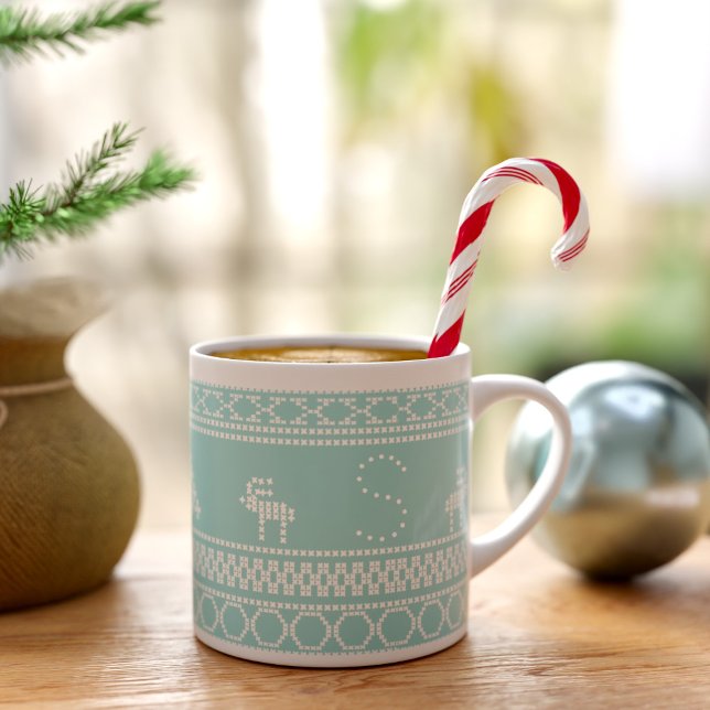 Nordic Reindeer Teal Scandinavian Espresso Cup (Grab a cup of your favorite brew & embrace the joy of the season with this festive teal espresso cup)