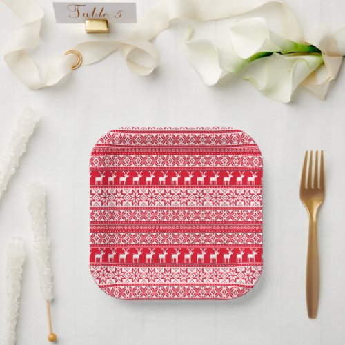 Nordic Reindeer Ugly Christmas Sweater Party Paper Plates