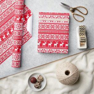 Nordic Reindeer Ugly Christmas Sweater Party Wrapping Paper