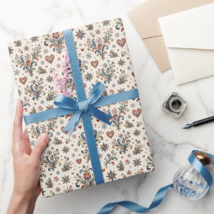Nordic Rosemaling Folk Art Wrapping Paper