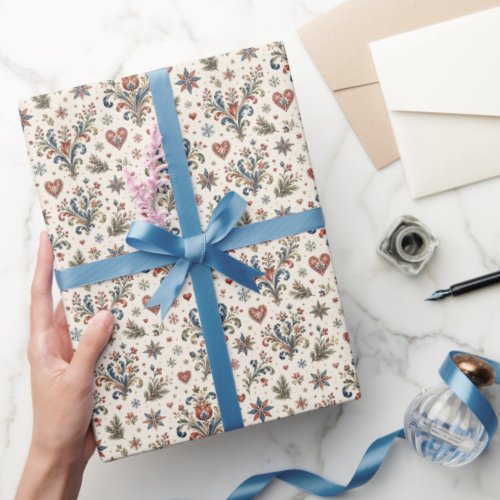 Nordic Rosemaling Folk Art Wrapping Paper