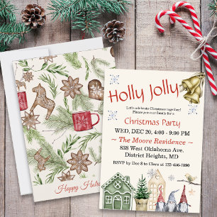 Nordic Rustic Watercolor Christmas Party Invitation