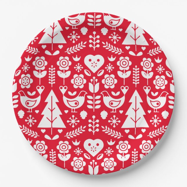 Nordic Scandinavian Christmas Decorations Paper Plates (Front)