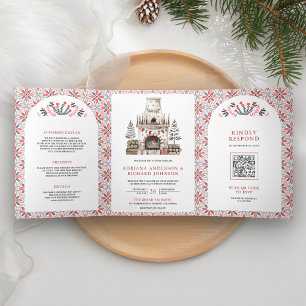 Nordic Scandinavian Folk Art Fireplace Wedding Tri-Fold Invitation