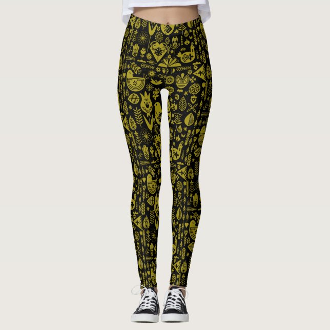 Nordic Scandinavian Folk Pattern Art   Leggings (Front)