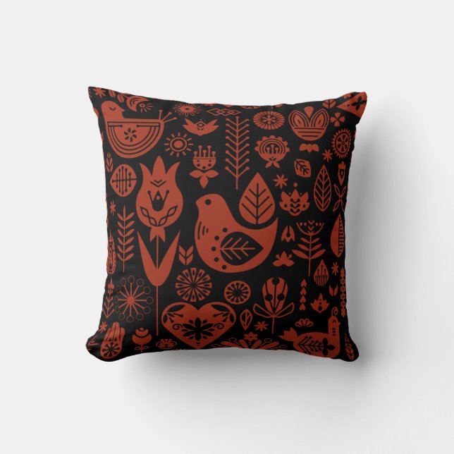 Nordic Scandinavian Folk Pattern Art   Throw Pillow (Front)