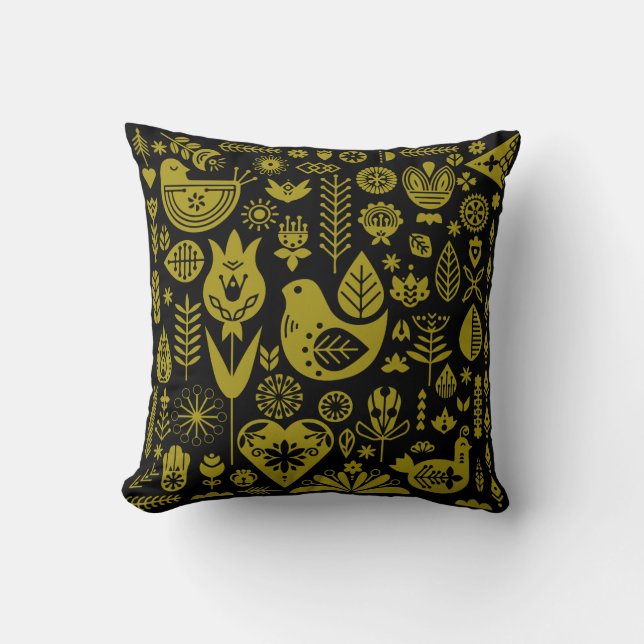 Nordic Scandinavian Folk Pattern Art   Throw Pillow (Front)