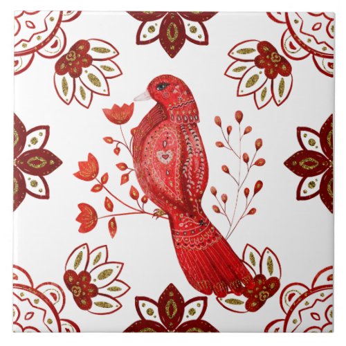 Nordic Scandinavian Patterns Bird On White Ceramic Tile