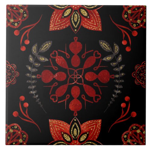 Nordic Scandinavian Patterns On Black Backgrounds Ceramic Tile