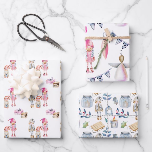 Nordic Scandinavian Rag Dolls Christmas  Wrapping Paper Sheets (Front)