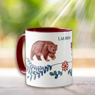 Nordic Scandinavian Style Bear and Flower Mug