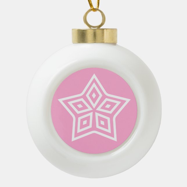 Nordic Scandinavian style star white pink Ceramic Ball Christmas Ornament (Front)