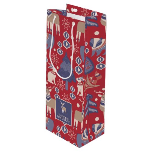 Nordic Scandinavian Woodland Christmas Wine Gift Bag