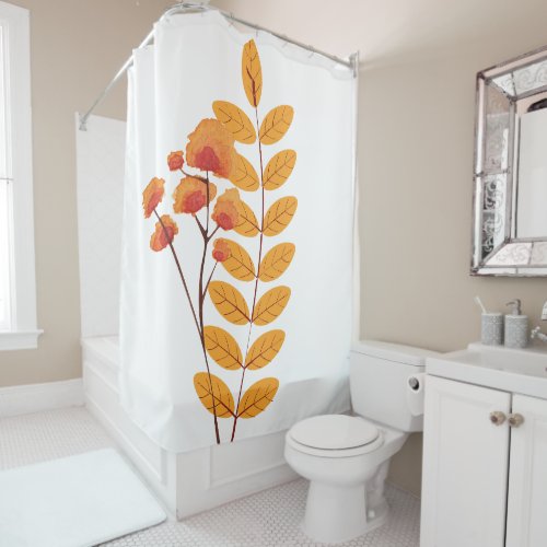 Nordic Scandinavian Yellow Leaves  Shower Curtain