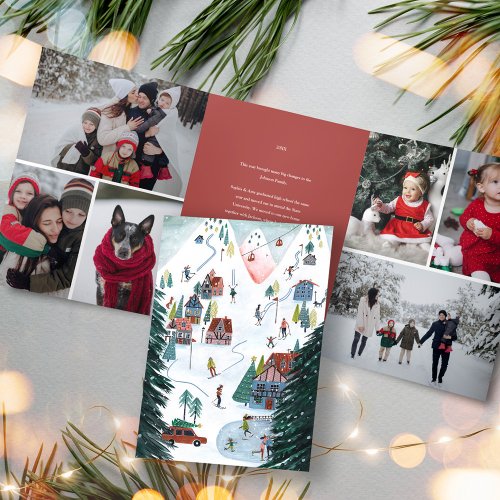 Nordic ski lodge skating Christmas Family Photo Tri_Fold Invitation