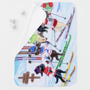 Nordic Skiing Labradors Painting Baby Blanket