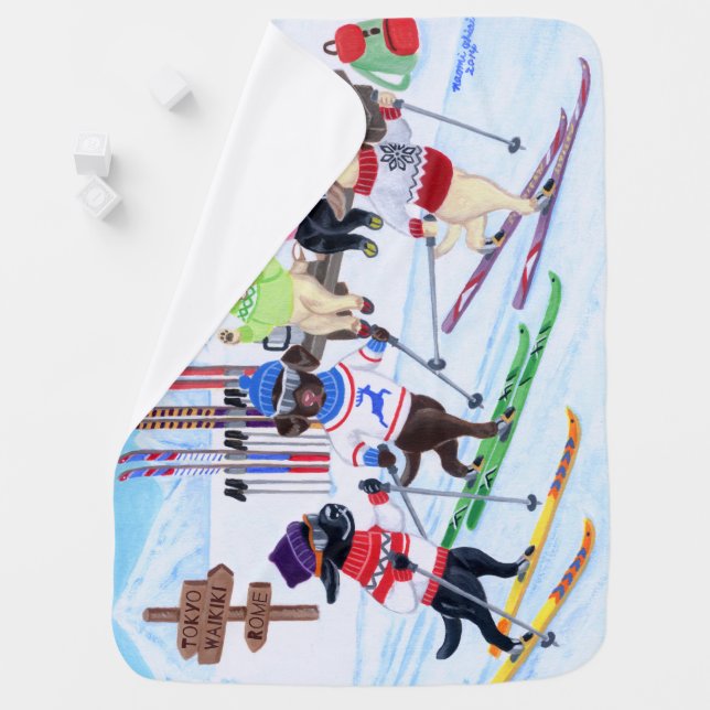 Nordic Skiing Labradors Painting Baby Blanket (In Situ)