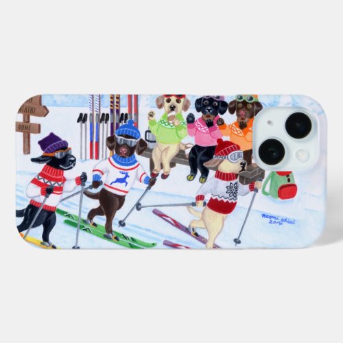 Nordic Skiing Labradors Painting iPhone 15 Case