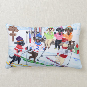 Nordic Skiing Labradors Painting Lumbar Pillow