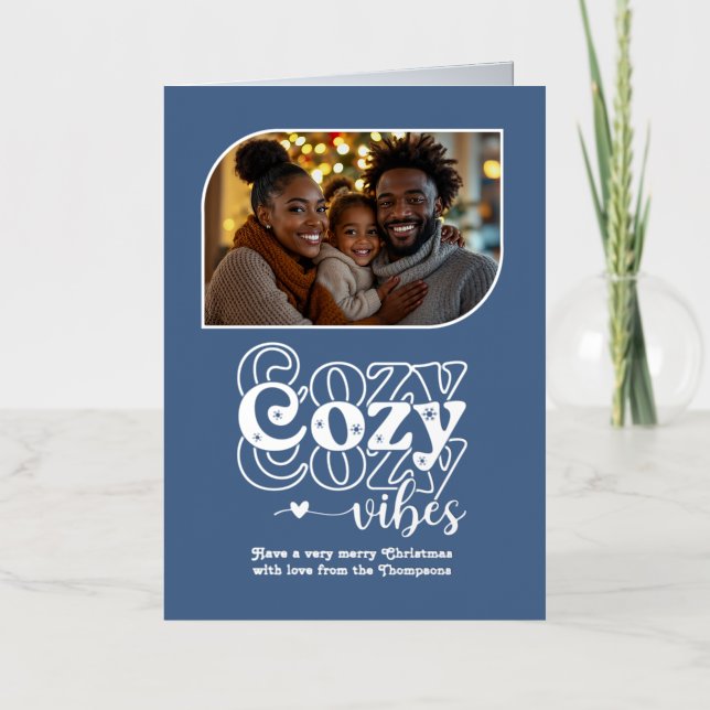 Nordic Sky Cozy Vibes Christmas Photo Foil Holiday Card (Front)
