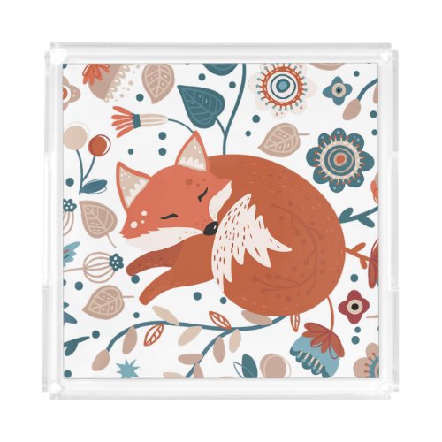 Nordic sleeping fox pattern  acrylic tray