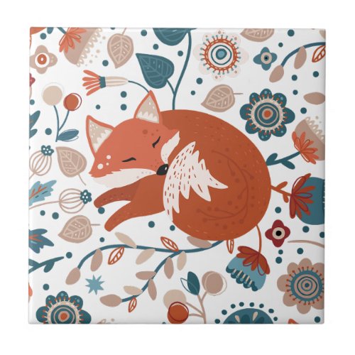 Nordic sleeping fox pattern ceramic tile