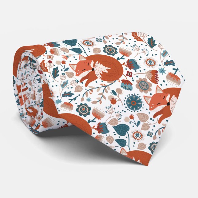 Nordic sleeping fox pattern  neck tie (Rolled)